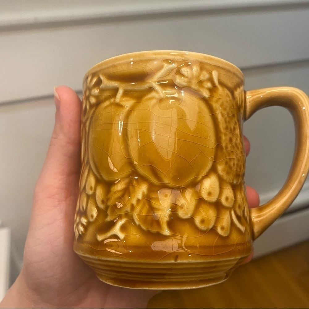 Vintage Handled Ceramic Mugs - amber - fruit